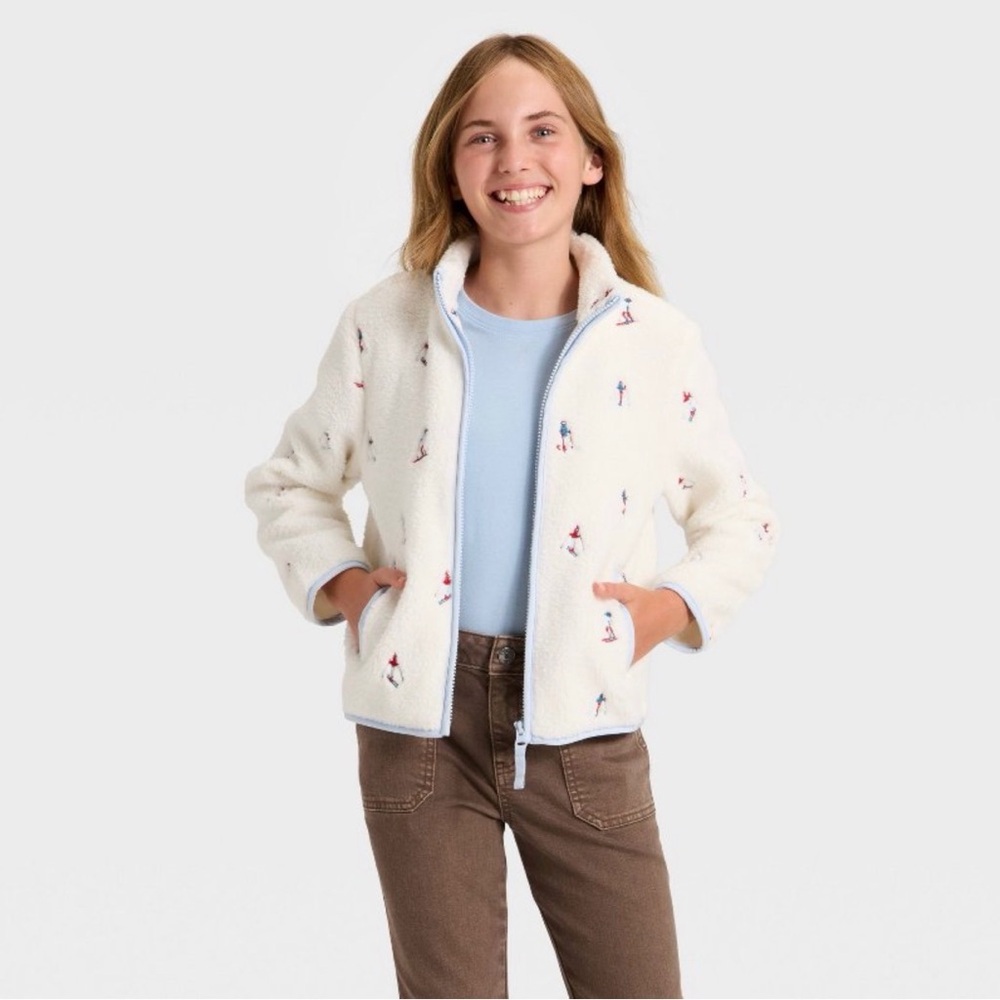 Cat & Jack White Fleece Jacket with Colorful Accents